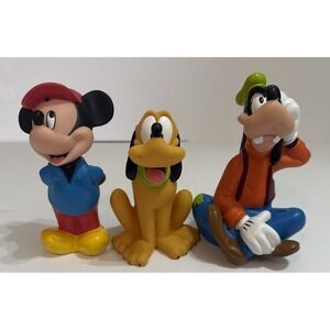 Disney Play Bathtime Toys:‎ Goofy Mickey Pluto Vintage Rubber 5" tall LOT Of 3
